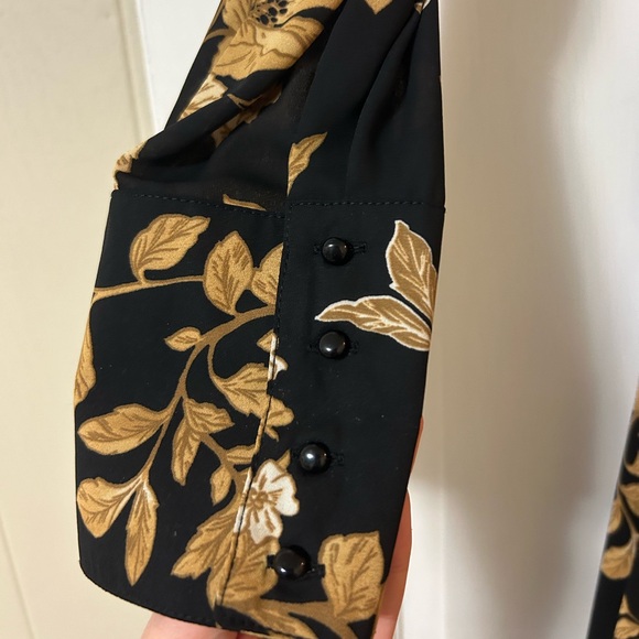 Nanette Lepore Crepe Chiffon Dress Belted Button Front LongSleeve Floral Size 14 - Picture 3 of 11